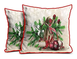 DreamVio Jute Exclusive Merry Christmas Decorative Throw/Pillow Covers, Cushion Covers for Gifting, Living Room, Bed Room, Sofa,Chairs Pack/Set of 2 (Multicolour, Size 16 x 16 Inches)