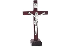 TXUOLIN Wall and Table Wood Cross Crucifix, Crucifix Wall Cross Wooden Catholic Cross With Stand Religious Christian Standing Cross Church Home Ornaments For Prayers