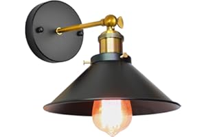 iDEGU Lámpara de Pared Industrial E27 Aplique de Pared de Estilo Edison de Metal con Rotación de 180° Ajustable Lámpara de Techo Vintage para Pasillo Dormitorio Sala de Estar, 22cm (1x Negro)