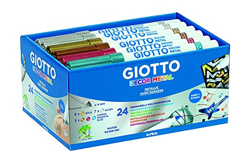 Giotto Decor Metal - Pack 24 rotuladores decorativos multisuperficie, tinta metalizada base agua