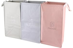 ASelected 3 Packs Recycling Bags, Pink,Green,Gray With Handle, Velcro Separate Sorting Organizer Woven Waste Bins Bag Waterproof for Kitchen Home Office Heavy Duty Reusable Storage,Easy Clean