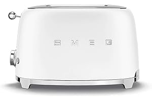 Smeg, Tostapane 2x2 TSF01WHMEU, 2 Scomparti da 36mm, 6 Livelli di Doratura, Funzione Riscaldamento, Scongelamento e Bagel, Espulsione Automatica del Pane, Cassetto Raccoglibriciole, 950W, Bianco