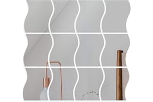 VINFUTUR 12pz Specchio Adesivo da Parete Wall Stickers Specchio Onda Decorazione DIY Specchi Adesivo Decorative per Parete Muro Casa Armadio Piastrelle da Bagno
