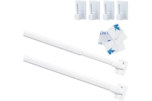 VENWEMONG 2 Pezzi Asta per Tende Plastica Regolabile Bastoni per Tende Estensibili per Finestre Armadietto Aste per Barre Palo Binari per Tende Autoadesivo per Casa, Bianco, 30-50CM