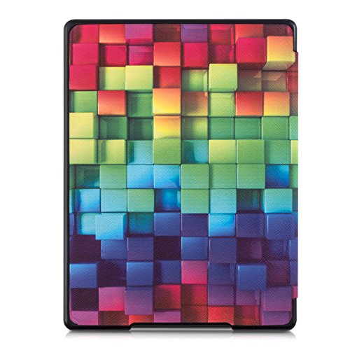 kwmobile Hülle für Kobo Aura H2O – Flipcover Case eReader Schutzhülle – Bookstyle Klapphülle Regenbogen Würfel Design Mehrfarbig Grün Blau - 3