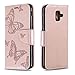 Produktbild Galaxy A6 Hülle, DENDICO Premium Leder Flip Handyhülle für Samsung Galaxy A6, Schmetterling Brieftasche Hülle mit Kartenfach - Rose Gold