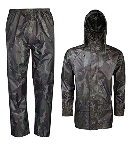 Islander Fashions Adultes v?Tements de Pluie Imperm?Able Veste et Pantalon Ensemble Unisexe v?Tements de Travail de Sport Robe Camouflage XX Grand