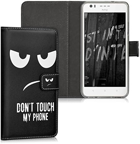 kwmobile Wallet Case Compatible with HTC Desire 10 Lifestyle - Case Faux Leather Cover - Don't Touch My Phone White/Black