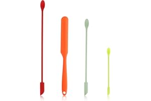 AOZUO 4 espátulas de silicona, cosméticas, pequeñas cucharas de silicona, espátulas pequeñas, pequeñas espátulas de masa, espátula estrecha, espátula de silicona, espátula de maquillaje para botellas