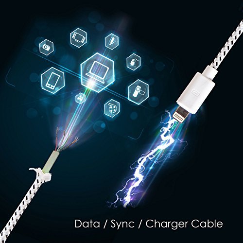 Lightning Kabel – 2 x 3m, Weiß, geflochten – Sehr schnelles iPhone 7 Ladekabel – verstärktes USB Datenkabel mit Knickschutz – Für Apple iPhone 7 6 5, iPad, iPod – SWISS-QA Geldrückgabe Garantie - 6