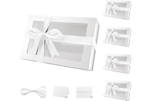 PKGMAGIC 5 Grande Boîtes Cadeaux Blanc avec Fenêtre,35,6x24x11,4 CM Boîtes Cadeaux Vide avec Couvercle Contenant Ruban,Carte,Boîtes pour Saint Valentin,Mariage, Anniversaire