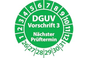 ‎FAST-LABEL Prüfplakette DGUV Vorschrift 3 Nächster Prüftermin, selbstklebend, Prüfaufkleber, Prüfetikett, Plakette (20 mm Ø, Grün, 100)