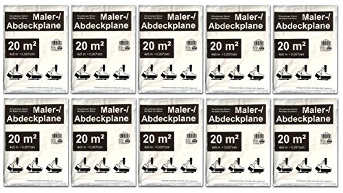 10x Maler Abdeckplane 4m x 5m 7my | Abdeckfolie | Malerplane | Malerfolie