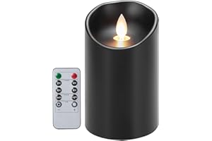 Koelaa Bougies LED Noires Vacillantes, Bougies LED à Piles, Bougies LED Sans Flamme, Bougies LED en Cire Véritable avec Minuteur, Bougies Télécommandées, Bougies de Noël-7.5 * 15cm