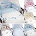 6 Piece Embroidered Baby Bedding Sets to fit Cot & Cotbed - (Cot 120 x 60cm, Hearts Blue)