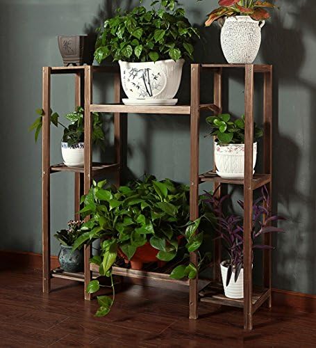 ZENGAI Flower Rack Preservative Wood Floor Indoor Multilayer Carbonized Color Combination Bonsai Chlorophytum Plants Display Stand Shelf (Size : 100x100cm)