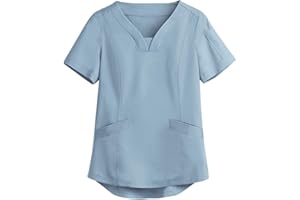 BSJJ Scrub Top,Women's Workwear Tops Stretch Mock Wrap Shirt Short Sleeve V-Neck Mock Wrap Top Working Uniform Comfortable Loose Women Shirt