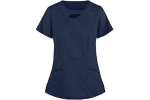 PJQQ Scrub Top,Women's Workwear Tops Stretch Mock Wrap Shirt Short Sleeve V-Neck Mock Wrap Top Working Uniform Comfortable Loose Women Shirt
