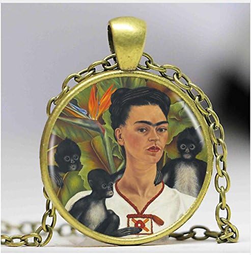 FRida Kahlo Necklace handmade hand made jewelry artist photo pendant art flowers