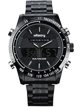 INFANTRY Herren Analog-Digital Armbanduhrl Alarm Stoppuhr Outdoor Militär Pilot Flieger Uhren Schwarz Edelstahl