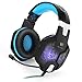 Price comparison product image KOTION EACH G1000 Headband 3.5mm Bass Stereo Gaming Headset Over-ear PC Game Headphones with Mic Colorful Breathing LED Light for Laptop Computer (Black-Blue)