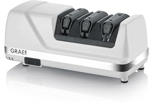 GRAEF. GRAEF CC120 Affûteur électrique 3 étapes, angle 20°, revêtement diamanté, pour couteaux de cuisine, chasse, professionnels et crantés, lames ultra-affûtées, blanc