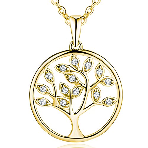 JO WISDOM Collana Albero Della Vita Argento 925 AAA Zirconia Cubica Donna Placcato Oro