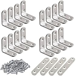 20 entretoises d'angle en acier inoxydable FineGood 10 pièces de 40 x 40 mm, joint de support en forme de L à 90 degrés à angle droit et 4 fixations de platines, fixation pour étagère en bois