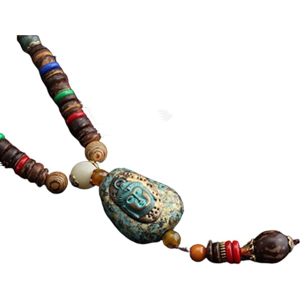 Yazilind Collana Etnica Retrò Tibetana | Argento Fatto A Mano Con Lega E Dettaglio Rosso | Ciondolo 2,3 Cm Lunghezza Catenina 45 Cm | Cod. 1966N0083