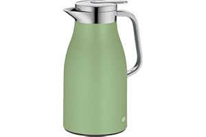 alfi SKYLINE 1,0l, celadon green mat, Edelstahl-Isolierkanne mit hygienischem Hartglaseinsatz, Drehverschluss mit bequemer Drucktaste, ergonomischer Griff, mit einer Hand, ideal als Teekanne
