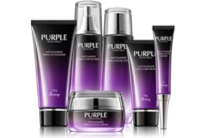 NUAL Kit Premium de 6 productos con Niacinamida - Tratamiento de cosmetica facial para todo tipo de pieles. Fórmulas de Nicotinamida cargadas de ingredientes activos . unisex (LILA)