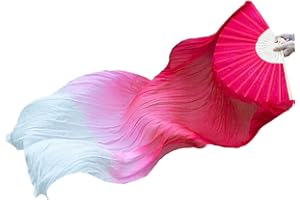 Kaikso-In Ventaglio lungo per danza del ventre, realizzato a mano, in seta di bambù, da donna, per feste e spettacoli teatrali, 1,5 m