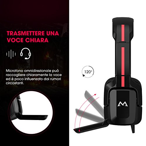 Cuffie Gaming Stereo Mpow 3.5mm Multi-Platform, Cuffie da Gioco Controllo Microfono / Altoparlante In-Cavo, Paraorecchie Proteici Morbidi, con Spina Audio e Spina USB, per PC, Tablet, Laptop, iPad, Smartphone, Xbox One
