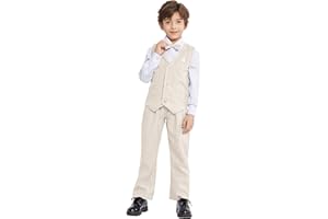 LOLANTA 4-Piece Boys' Checked Suit Set, Boys Festival Tuxedo Vest, Shirt, Trousers and Bow Tie Set