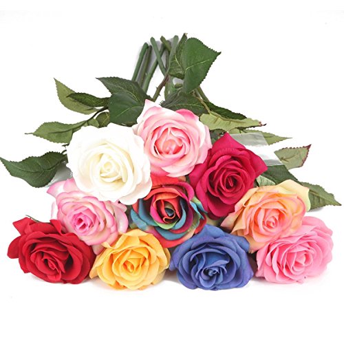 Seidenrose 43,2 cm, natürlich aussehende, künstliche Blumen – Louis Garten Rot - 2