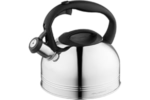 FLORINA Bollitore Acqua (1,9 l) I Bollitore per Tè in Acciaio Inox ANTER I Bollitore con Fischio Automatico I Manico in Bakelite I Teiera Induzione I Adatto a Tutti i Tipi di Fornello I Argento