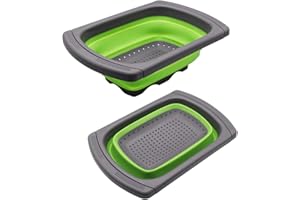 CCUCKY 3.8L Scolapasta Pieghevole per Lavandino della Cucina,Maniglie Allungabile Economia di Spazio, Drenante Rapida,Lavabile in Lavastoviglie,Adatto per gran parte delle dimensioni Lavello (Verde)