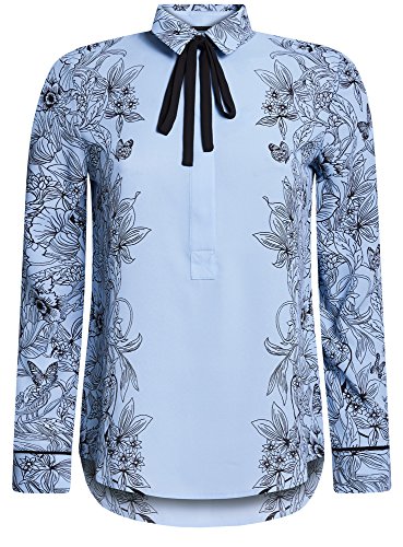 oodji Collection Mujer Blusa Ancha con Lazos, Azul, ES 46 / XXL