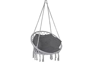 VOUNOT Silla Colgante Exterior con Flecos, Hamaca con Conjines y Kit de Suspensión, Ø80cm Silla Columpio para Interior y Exterior, Gris