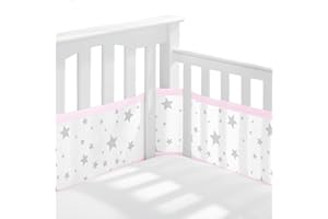 GoGou Cot Bumper,Baby Cot Bumpers for Cot Bed,Breathable Cot Bumper 3D Anti-Airflow Mesh with 4 Sides Anti-Collision (Pink)