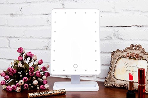 Makeup Spiegel mit 20 LEDs, MIRI Kosmetikspiegel Dimmbar, Batteriebetrieben Schminkspiegel, Touch Schalter Tischspiegel Standspiegel mit Licht – Weiß - 7