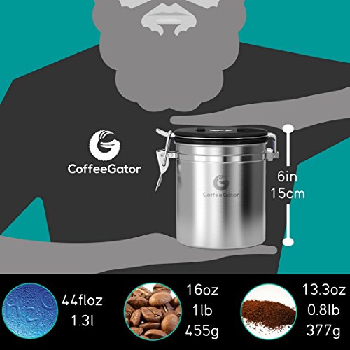 KAFFEEDOSE / KAFFEEBEHÄLTER aus Edelstahl mit Deckel und Aromaverschluss – die Vorratsdose um Kaffeebohnen u.v.m. perfekt aufzubewahren – Luftdichte Aromadose mit Dosierlöffel gratis dazu – silber - 2