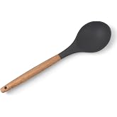 Silicone Serving Spoon with Deconox Bamboo Handle, Bamboo Long Silicone Servi Spoon 28cm with 3 Color Options, Serving Your Meals