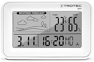 TROTEC sveglia digitale con stazione meteorologica BZ01 termometro compatto orologio 4 in 1 ora data temperatura ambiente umidità tendenza meteo campo di misurazione da -10°C a 50°C/da 20% a 99%