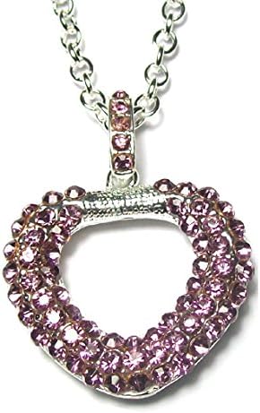 Silver Finish Purple Crystal Diamante Heart Love Fashion Celebrity Necklace Pendant Chain Fancy Dress Gift Jewellery