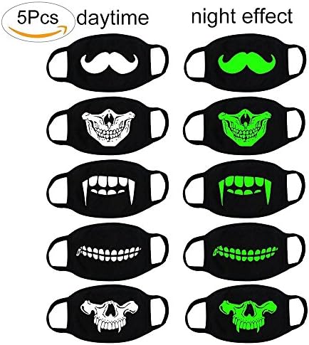Indeedshare Luminous Mouth Mask 5 Pack Cool Unisex Cotton Blend Anti Dust Face Mouth Mask Black For Man Woman
