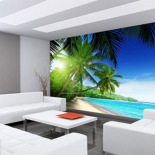 Vlies Fototapete PREMIUM PLUS Wand Foto Tapete Wand Bild Vliestapete – PARADISE BEACH – Strand Meer Palmen Beach 3D Ozean Palme – no. 005, Größe:300x210cm Vlies - 6