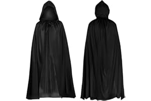 YXHZVON Halloween Black Cape with Hood Medieval Coat Witch Cosplay Robe for Masquerade Halloween Costume Children (140 cm)
