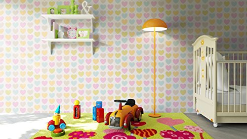 Kindertapete kleine Herze Bunt in sanften Farben , süße Tapete für Babyzimmer oder Kinderzimmer , inklusive Newroom Tapezier Hilfe , Mädchen Jungen Jungs Baby - 2
