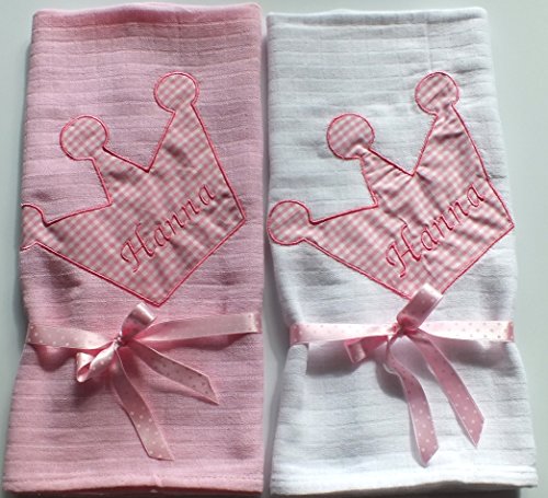 Unisex Spucktuch - Trösterchen- Kuscheltuch - Mullwindel + Krone mit Namen